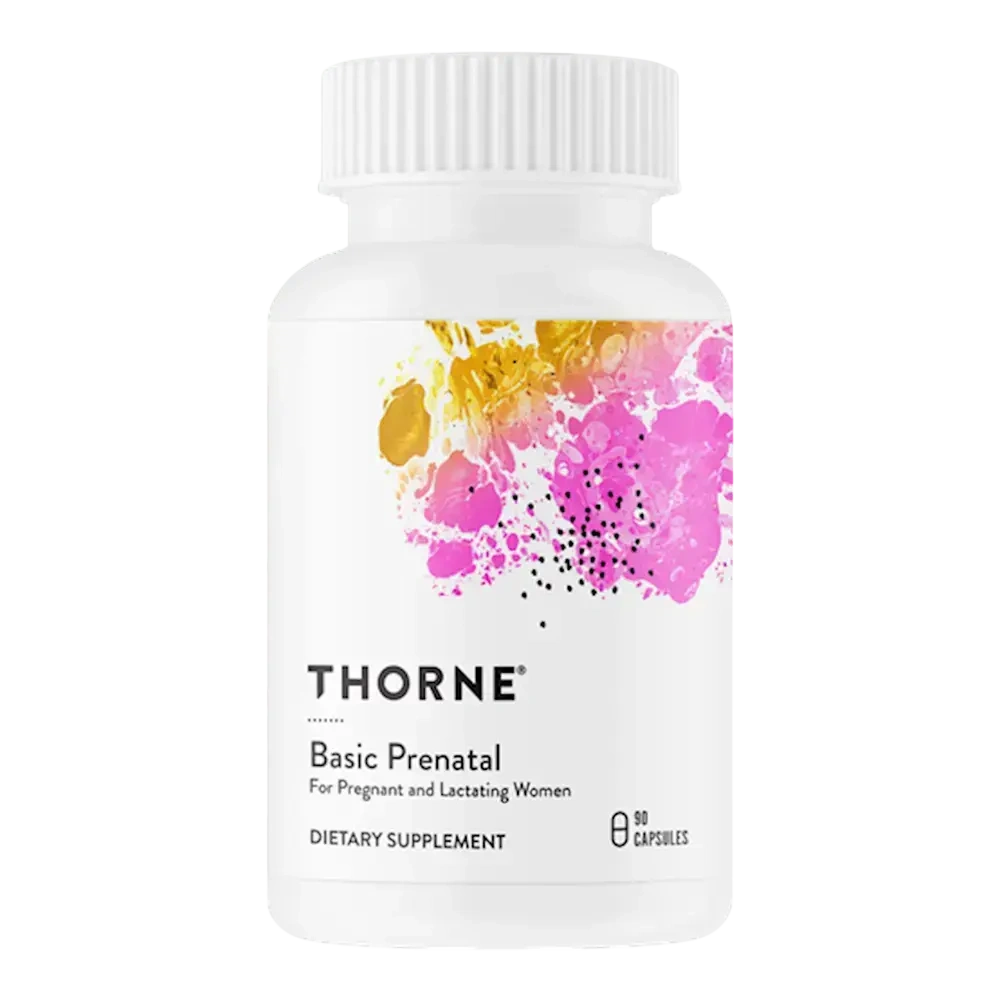 Thorne Basic Prenatal multivitamin with active folate, 90 capsules – front of bottle