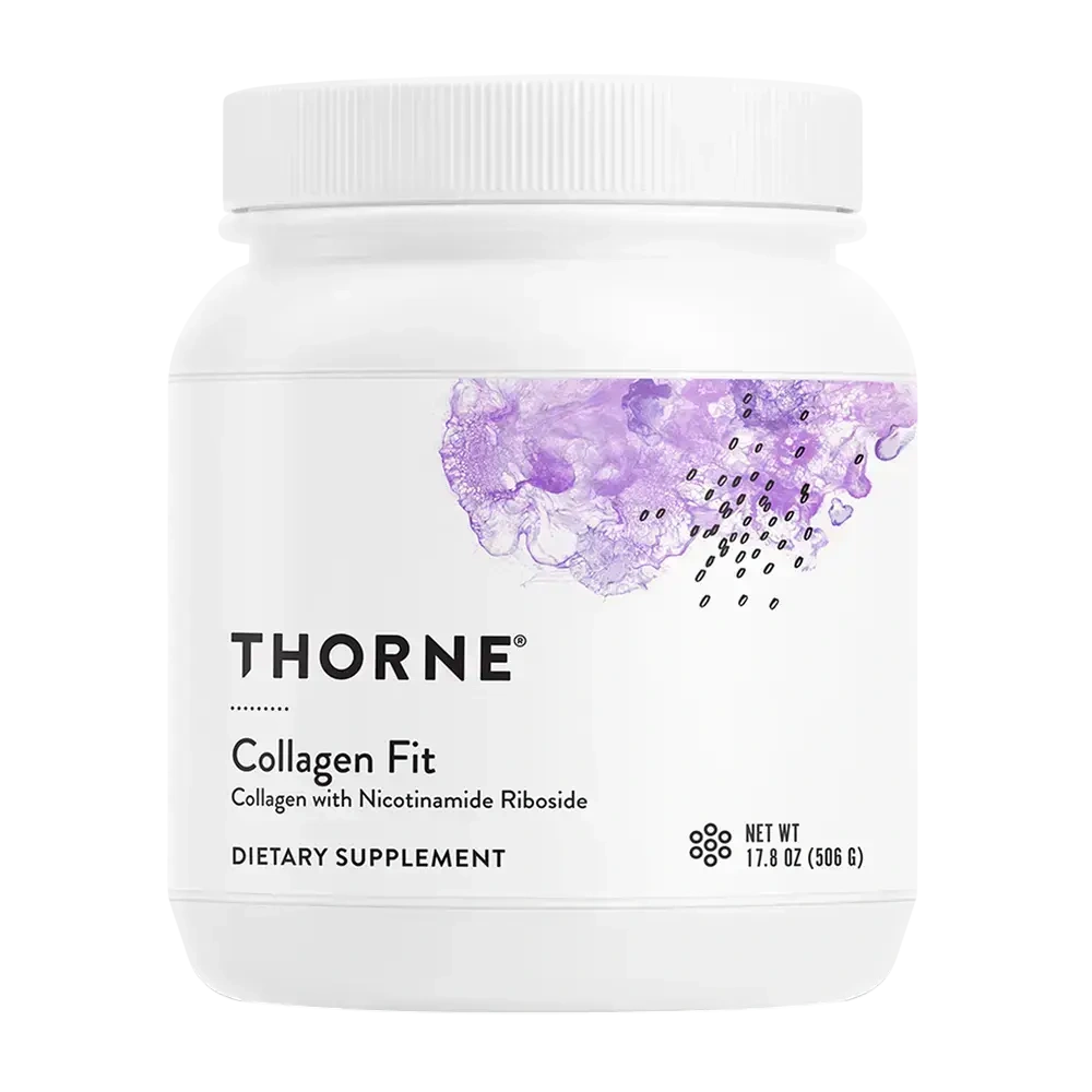 Thorne Collagen Fit collagen protein powder with nicotinamide riboside, 30 servings – front of jar