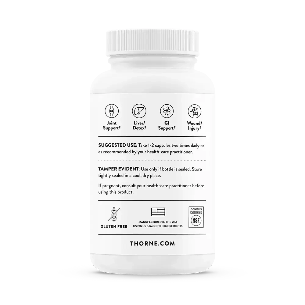 Thorne Curcumin Phytosome 1000 mg turmeric supplement, 60 capsules – back of bottle with suggested use and warnings