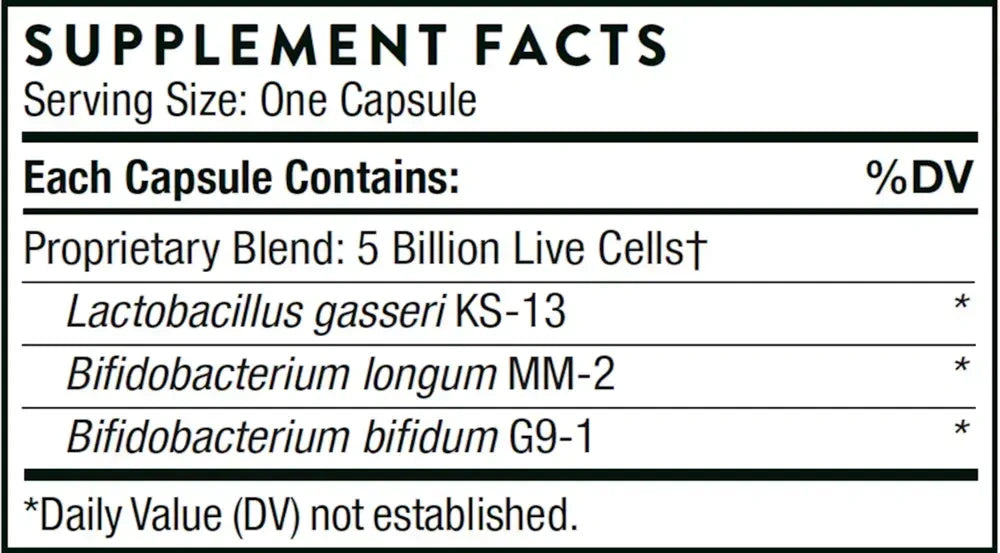 Thorne FloraMend Prime Probiotic, 30 capsules – Supplement Facts panel with ingredients and amounts