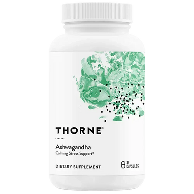 Thorne Ashwagandha calming stress support supplement, 30 capsules – front of bottle