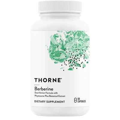 Thorne Berberine dual-action blood sugar support supplement, 60 capsules – front of bottle