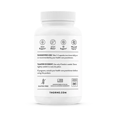 Thorne Curcumin Phytosome 1000 mg turmeric supplement, 60 capsules – back of bottle with suggested use and warnings