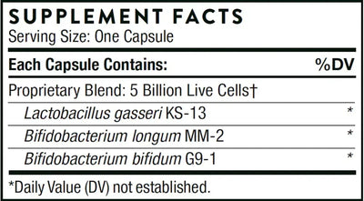 Thorne FloraMend Prime Probiotic, 30 capsules – Supplement Facts panel with ingredients and amounts
