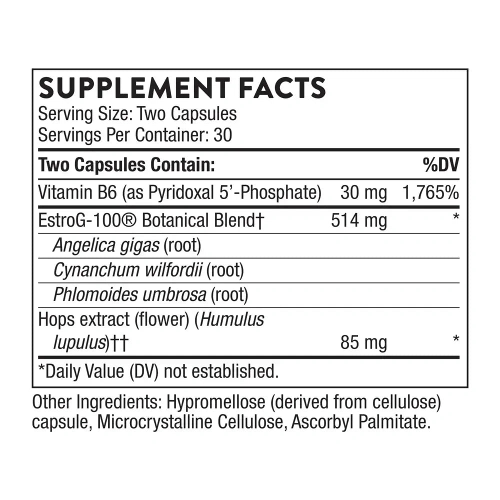 Thorne Perimenopause Complete hot flash and mood support, 60 capsules – Supplement Facts panel with ingredients and amounts