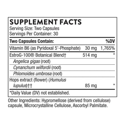 Thorne Perimenopause Complete hot flash and mood support, 60 capsules – Supplement Facts panel with ingredients and amounts