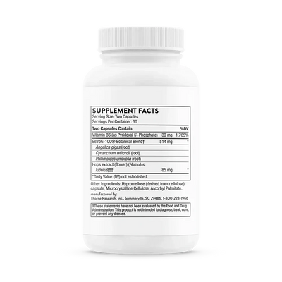 Thorne Perimenopause Complete hot flash and mood support, 60 capsules – side of bottle showing Supplement Facts