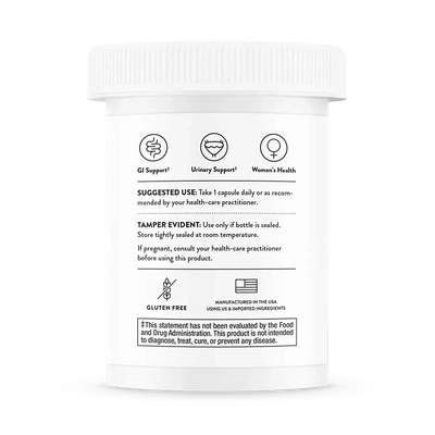 Thorne Women's Daily Probiotic for vaginal and urinary health, 30 capsules – back of bottle with suggested use and warnings